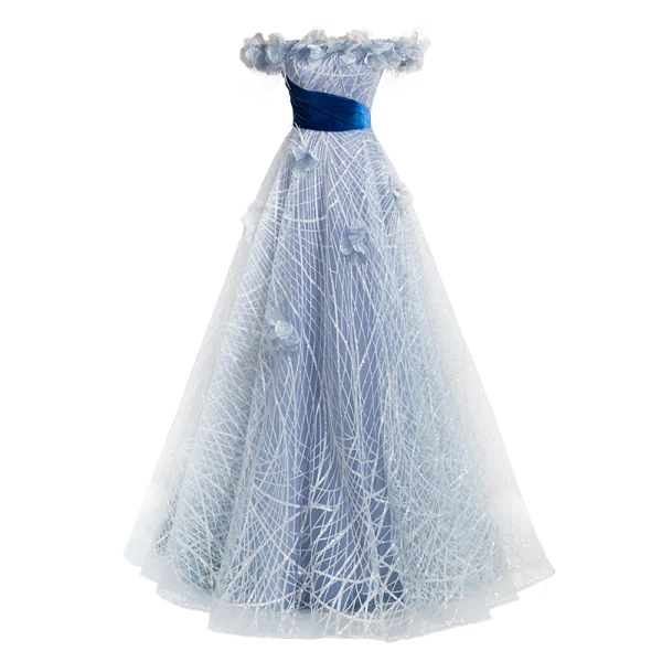 Fashion Sky Blue Sequins Appliques Tassel Prom Dresses 2024 Ball Gown Off-The-Shoulder Sleeveless Backless Floor-Length / Long Prom Formal Dresses