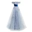 Fashion Sky Blue Sequins Appliques Tassel Prom Dresses 2024 Ball Gown Off-The-Shoulder Sleeveless Backless Floor-Length / Long Prom Formal Dresses