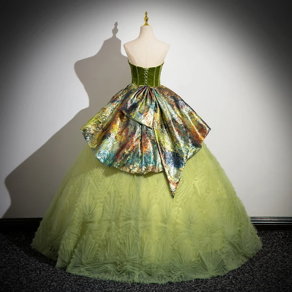 Fashion Sage Green Pleated Prom Dresses 2024 Ball Gown Strapless Sleeveless Backless Floor-Length / Long Prom Formal Dresses
