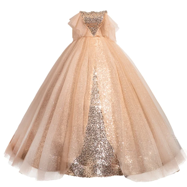 Sparkly Gold Sequins Prom Dresses 2024 Ball Gown Strapless Sleeveless Backless Floor-Length / Long Prom Formal Dresses