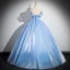 Charming Sky Blue Beading Pearl Cascading Ruffles Prom Dresses 2024 Ball Gown Strapless Sleeveless Backless Floor-Length / Long Prom Formal Dresses