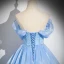 Charming Sky Blue Beading Pearl Cascading Ruffles Prom Dresses 2024 Ball Gown Strapless Sleeveless Backless Floor-Length / Long Prom Formal Dresses