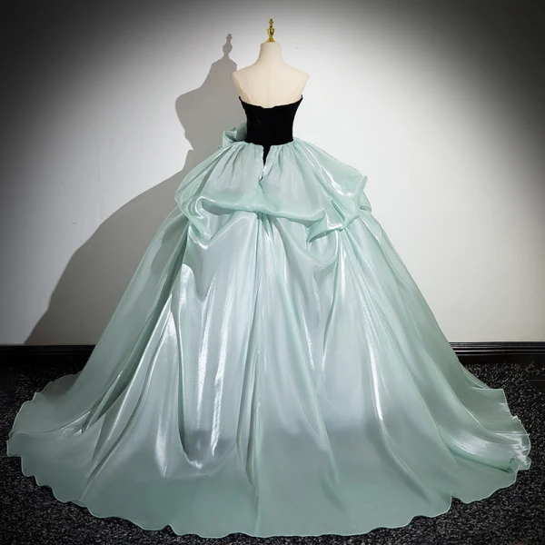 Fashion Mint Green Flower Cascading Ruffles Prom Dresses 2024 Ball Gown Strapless Sleeveless Backless Floor-Length / Long Prom Formal Dresses