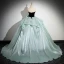 Fashion Mint Green Flower Cascading Ruffles Prom Dresses 2024 Ball Gown Strapless Sleeveless Backless Floor-Length / Long Prom Formal Dresses