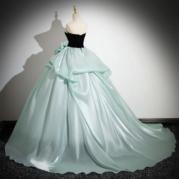 Fashion Mint Green Flower Cascading Ruffles Prom Dresses 2024 Ball Gown Strapless Sleeveless Backless Floor-Length / Long Prom Formal Dresses