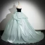 Fashion Mint Green Flower Cascading Ruffles Prom Dresses 2024 Ball Gown Strapless Sleeveless Backless Floor-Length / Long Prom Formal Dresses