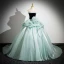 Fashion Mint Green Flower Cascading Ruffles Prom Dresses 2024 Ball Gown Strapless Sleeveless Backless Floor-Length / Long Prom Formal Dresses