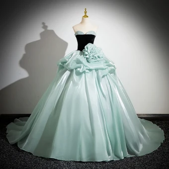 Fashion Mint Green Flower Cascading Ruffles Prom Dresses 2024 Ball Gown Strapless Sleeveless Backless Floor Length Long Prom Formal Dresses