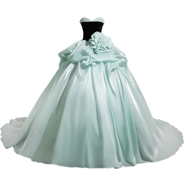 Fashion Mint Green Flower Cascading Ruffles Prom Dresses 2024 Ball Gown Strapless Sleeveless Backless Floor-Length / Long Prom Formal Dresses