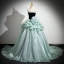 Fashion Mint Green Flower Cascading Ruffles Prom Dresses 2024 Ball Gown Strapless Sleeveless Backless Floor-Length / Long Prom Formal Dresses