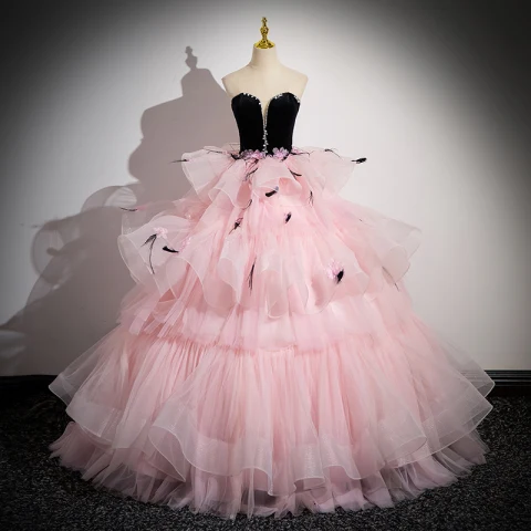 Mode Rosa Quaste Perle Strass Fallende Rüsche Ballkleider 2024 Ballkleid Bandeau Ärmellos Rückenfreies Lange Ball Festliche Kleider
