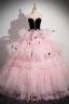 Fashion Blushing Pink Tassel Pearl Rhinestone Cascading Ruffles Prom Dresses 2024 Ball Gown Strapless Sleeveless Backless Floor-Length / Long Prom Formal Dresses
