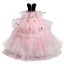Fashion Blushing Pink Tassel Pearl Rhinestone Cascading Ruffles Prom Dresses 2024 Ball Gown Strapless Sleeveless Backless Floor-Length / Long Prom Formal Dresses