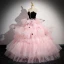 Fashion Blushing Pink Tassel Pearl Rhinestone Cascading Ruffles Prom Dresses 2024 Ball Gown Strapless Sleeveless Backless Floor-Length / Long Prom Formal Dresses