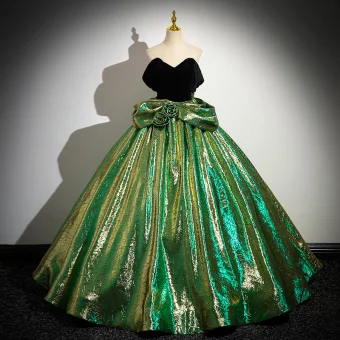 Vintage Retro Green Glitter Velvet Prom Dresses 2024 Ball Gown Strapless Sleeveless Backless Floor Length Long Prom Formal Dresses