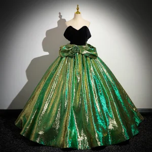 Vintage Grün Glanz Samt Ballkleider 2024 Ballkleid Bandeau Ärmellos Rückenfreies Lange Ball Festliche Kleider