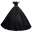 Fashion Black Pleated Rhinestone Prom Dresses 2024 Ball Gown Ruffle Off-The-Shoulder Sleeveless Backless Floor-Length / Long Prom Formal Dresses