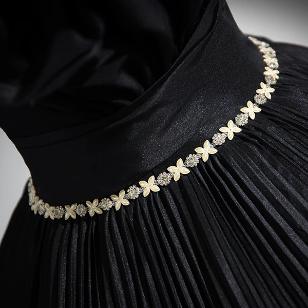Fashion Black Pleated Rhinestone Prom Dresses 2024 Ball Gown Ruffle Off-The-Shoulder Sleeveless Backless Floor-Length / Long Prom Formal Dresses