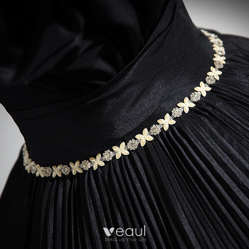 Fashion Black Pleated Rhinestone Prom Dresses 2024 Ball Gown Ruffle Off The  Shoulder Sleeveless Backless Floor Length Long Prom Formal Dresses