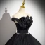 Fashion Black Pleated Rhinestone Prom Dresses 2024 Ball Gown Ruffle Off-The-Shoulder Sleeveless Backless Floor-Length / Long Prom Formal Dresses