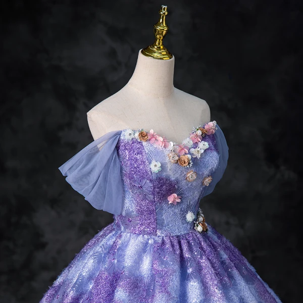 Flower Fairy Multi-Colors Appliques Pearl Rhinestone Glitter Prom Dresses 2024 Ball Gown Strapless Sleeveless Backless Floor-Length / Long Prom Formal Dresses