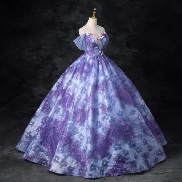 Flower Fairy Multi-Colors Appliques Pearl Rhinestone Glitter Prom Dresses 2024 Ball Gown Strapless Sleeveless Backless Floor-Length / Long Prom Formal Dresses