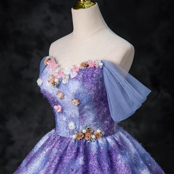 Flower Fairy Multi-Colors Appliques Pearl Rhinestone Glitter Prom Dresses 2024 Ball Gown Strapless Sleeveless Backless Floor-Length / Long Prom Formal Dresses