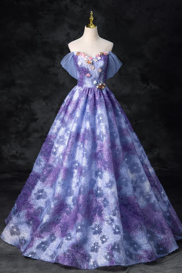 Flower Fairy Multi-Colors Appliques Pearl Rhinestone Glitter Prom Dresses 2024 Ball Gown Strapless Sleeveless Backless Floor-Length / Long Prom Formal Dresses