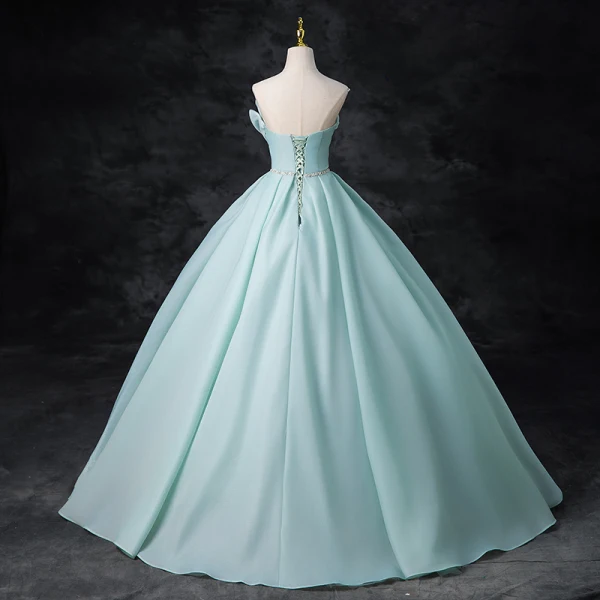 Chic / Beautiful Mint Green Chiffon Prom Dresses 2024 Ball Gown Strapless Sleeveless Backless Rhinestone Sash Floor-Length / Long Prom Formal Dresses