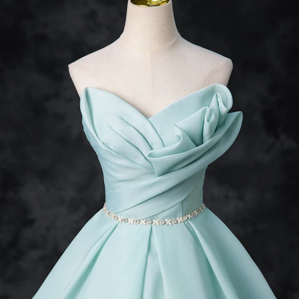 Chic / Beautiful Mint Green Chiffon Prom Dresses 2024 Ball Gown Strapless Sleeveless Backless Rhinestone Sash Floor-Length / Long Prom Formal Dresses