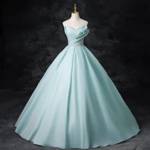 Chic Belle Vert Citron Chiffon Robe De Bal 2024 Robe Boule Bustier Sans Manches Dos Nu Faux Diamant Ceinture Longue Promo Robe De Ceremonie