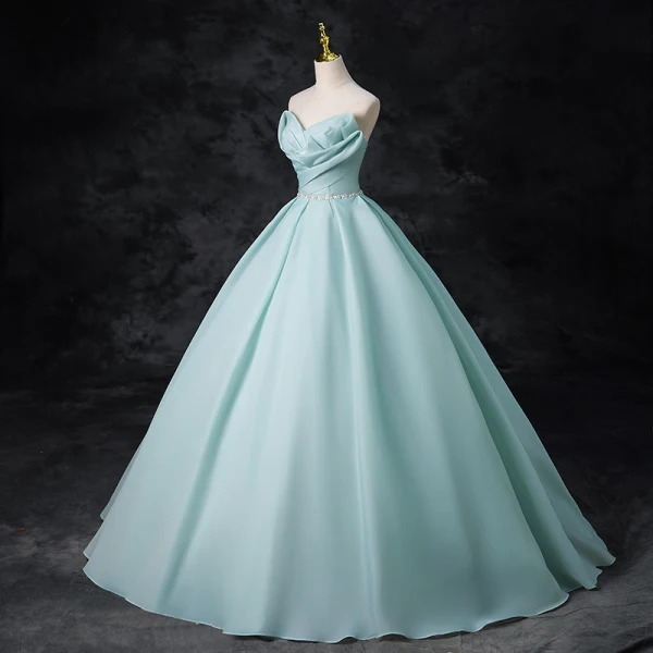 Chic / Beautiful Mint Green Chiffon Prom Dresses 2024 Ball Gown Strapless Sleeveless Backless Rhinestone Sash Floor-Length / Long Prom Formal Dresses