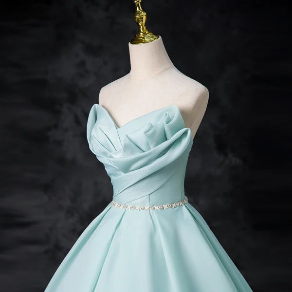 Chic / Beautiful Mint Green Chiffon Prom Dresses 2024 Ball Gown Strapless Sleeveless Backless Rhinestone Sash Floor-Length / Long Prom Formal Dresses