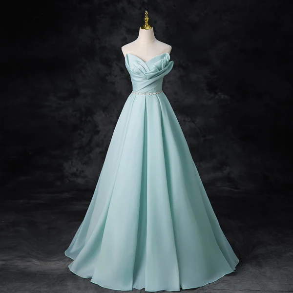 Chic / Beautiful Mint Green Chiffon Prom Dresses 2024 Ball Gown Strapless Sleeveless Backless Rhinestone Sash Floor-Length / Long Prom Formal Dresses