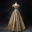 Elegant Gold Sequins Glitter Prom Dresses 2024 Ball Gown Off-The-Shoulder Short Sleeve Backless Floor-Length / Long Prom Formal Dresses