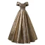 Elegant Gold Sequins Glitter Prom Dresses 2024 Ball Gown Off-The-Shoulder Short Sleeve Backless Floor-Length / Long Prom Formal Dresses