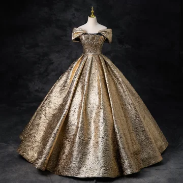 Elegante Goud Pailletten Glans Galajurken 2024 Baljurk Uit De Schouder Korte Mouwen Ruglooze Lange Gala Gelegenheid Jurken