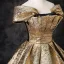 Elegant Gold Sequins Glitter Prom Dresses 2024 Ball Gown Off-The-Shoulder Short Sleeve Backless Floor-Length / Long Prom Formal Dresses