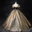 Elegant Gold Sequins Glitter Prom Dresses 2024 Ball Gown Off-The-Shoulder Short Sleeve Backless Floor-Length / Long Prom Formal Dresses