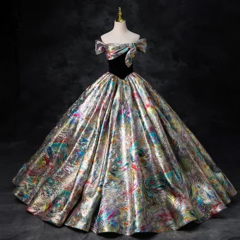 Fancy Multi Colors Prom Dresses 2024 Ball Gown Off The Shoulder Bow Short Sleeve Backless Floor Length Long Prom Formal Dresses
