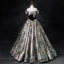 Fancy Multi-Colors Prom Dresses 2024 Ball Gown Off-The-Shoulder Bow Short Sleeve Backless Floor-Length / Long Prom Formal Dresses
