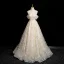 Flower Fairy Champagne Appliques Sequins Prom Dresses 2024 Ball Gown Spaghetti Straps Sleeveless Backless Floor-Length / Long Prom Formal Dresses