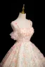 Flower Fairy Blushing Pink Sequins Appliques Ball Gown Prom Dresses 2024 Spaghetti Straps Sleeveless Backless Floor-Length / Long Prom Formal Dresses