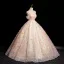 Flower Fairy Blushing Pink Sequins Appliques Ball Gown Prom Dresses 2024 Spaghetti Straps Sleeveless Backless Floor-Length / Long Prom Formal Dresses