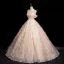 Flower Fairy Blushing Pink Sequins Appliques Ball Gown Prom Dresses 2024 Spaghetti Straps Sleeveless Backless Floor-Length / Long Prom Formal Dresses