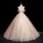 Flower Fairy Blushing Pink Sequins Appliques Ball Gown Prom Dresses 2024 Spaghetti Straps Sleeveless Backless Floor-Length / Long Prom Formal Dresses