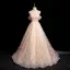 Flower Fairy Blushing Pink Sequins Appliques Ball Gown Prom Dresses 2024 Spaghetti Straps Sleeveless Backless Floor-Length / Long Prom Formal Dresses