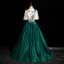 Vintage / Retro Dark Green Sequins Satin Prom Dresses 2024 Ball Gown High Neck Short Sleeve Backless Floor-Length / Long Prom Formal Dresses