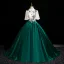 Vintage / Retro Dark Green Sequins Satin Prom Dresses 2024 Ball Gown High Neck Short Sleeve Backless Floor-Length / Long Prom Formal Dresses