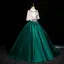 Vintage / Retro Dark Green Sequins Satin Prom Dresses 2024 Ball Gown High Neck Short Sleeve Backless Floor-Length / Long Prom Formal Dresses